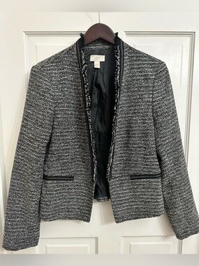 Loft Tweed Open Front Blazer with Chain Detail